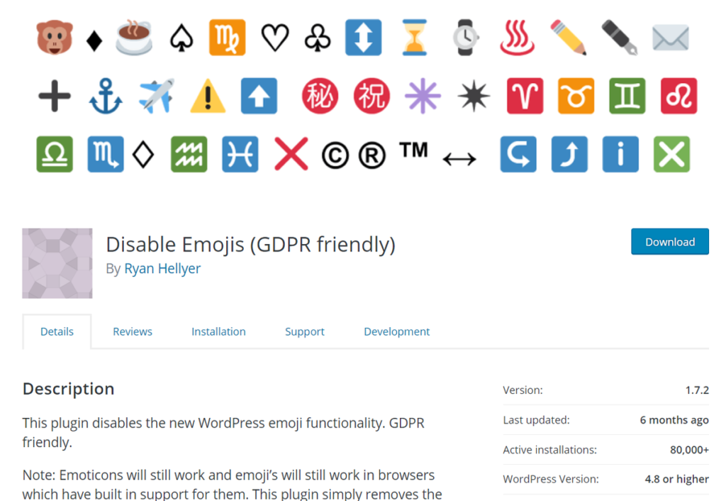 Disable Emojis WordPress Plugin