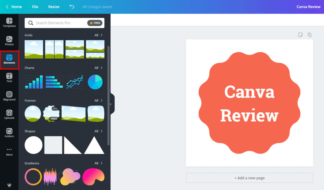 elements collection in canva