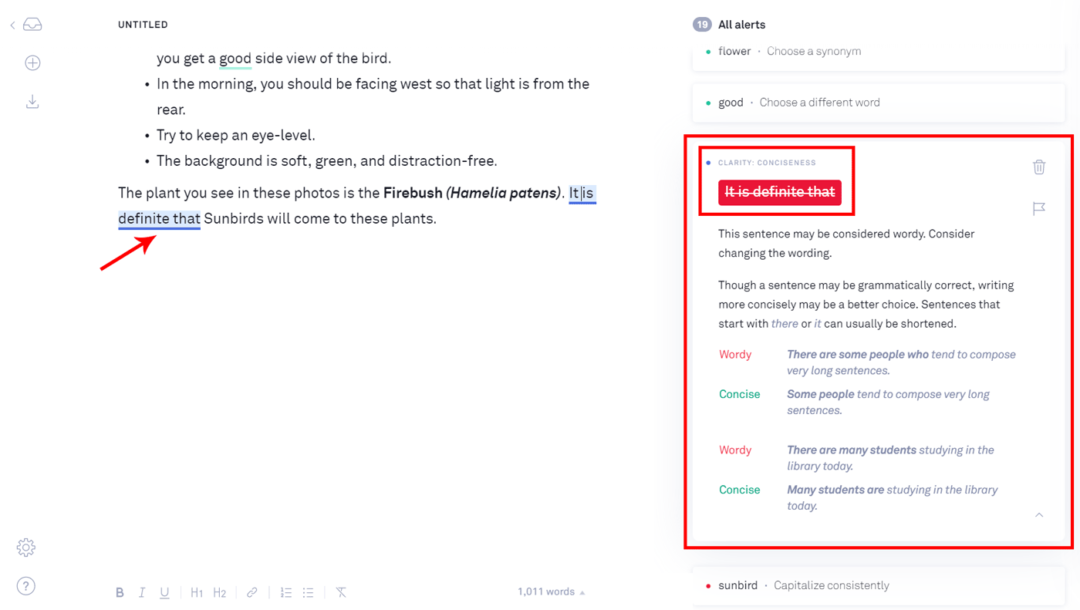 Clarity checking in Grammarly