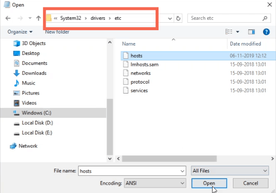 Windows hosts file
