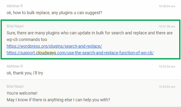 cloudways chat reply