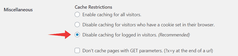cache restrictions - disable cache for logged in visitors - wp super cache