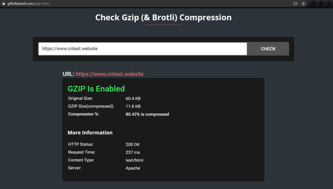 check gzip compression online