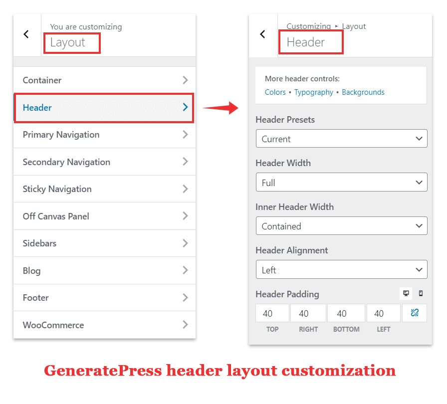 generatepress header customization