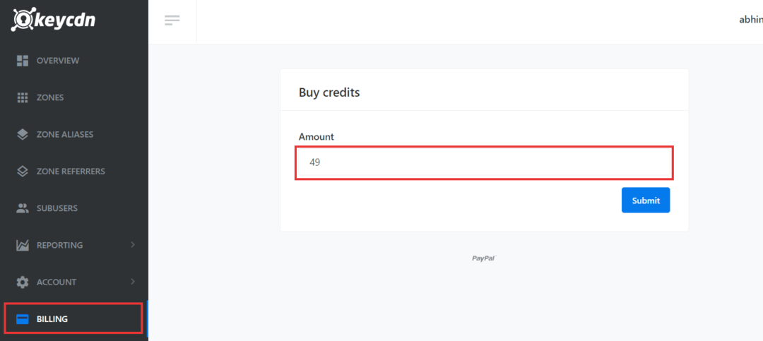 buying keycdn credits using paypal