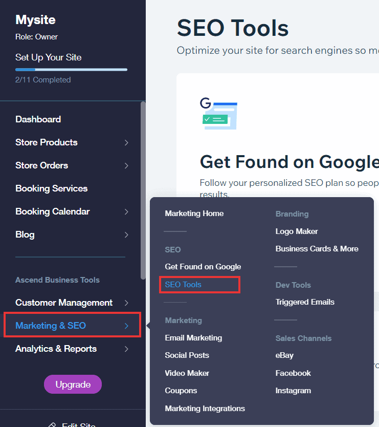 accessing wix seo tools