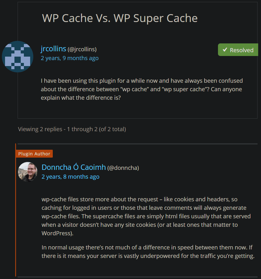 difference between wp-cache and wp-super-cache