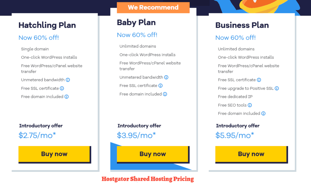 hostgator sharedd hosting plans and pricing