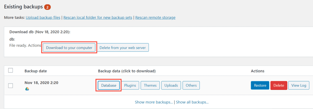downloading backup files to your computer