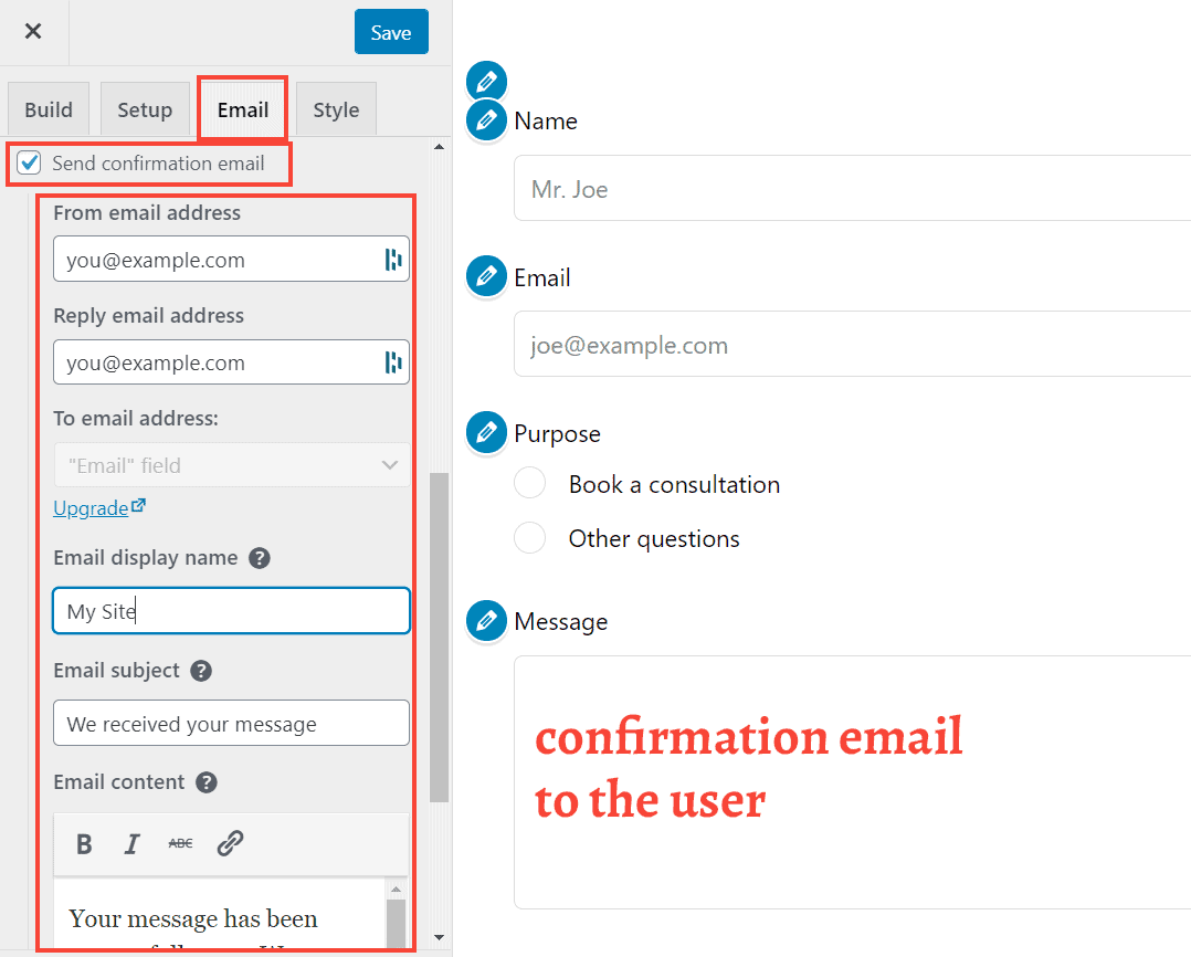 happyforms confirmation email