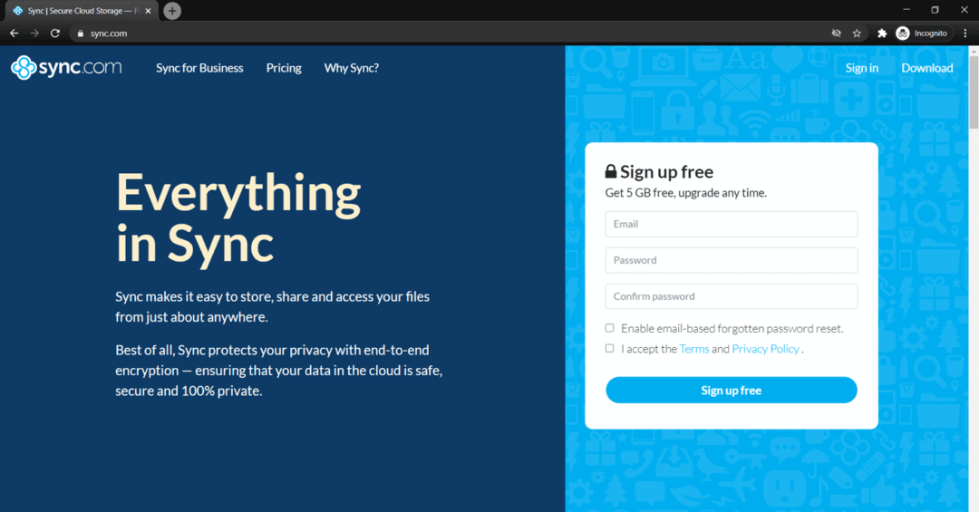 Sync home page