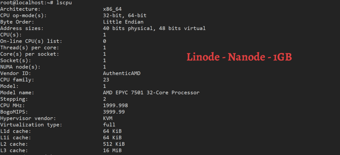 lscpu command Linode