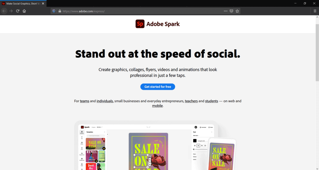 adobe spark home page