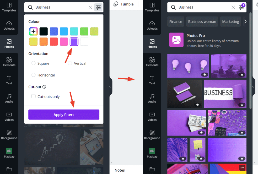 canva photo search filters