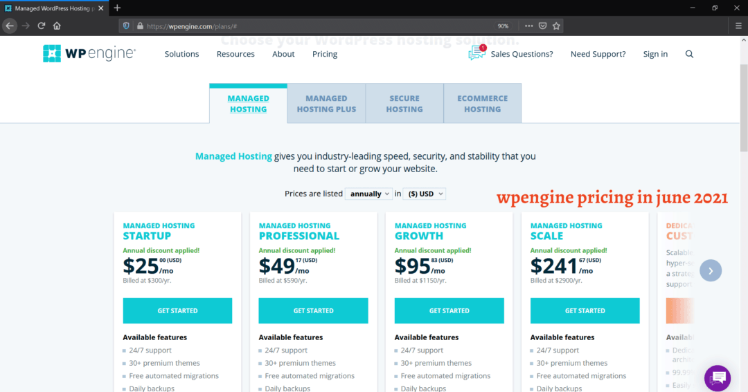 wpengine hosting plans
