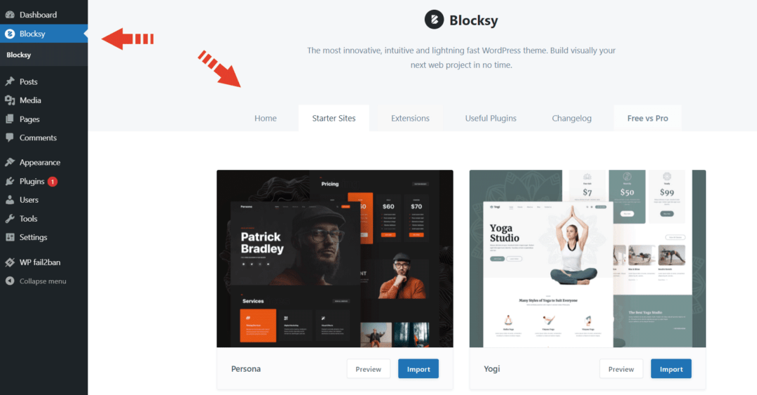 Blocksy starter sites collection