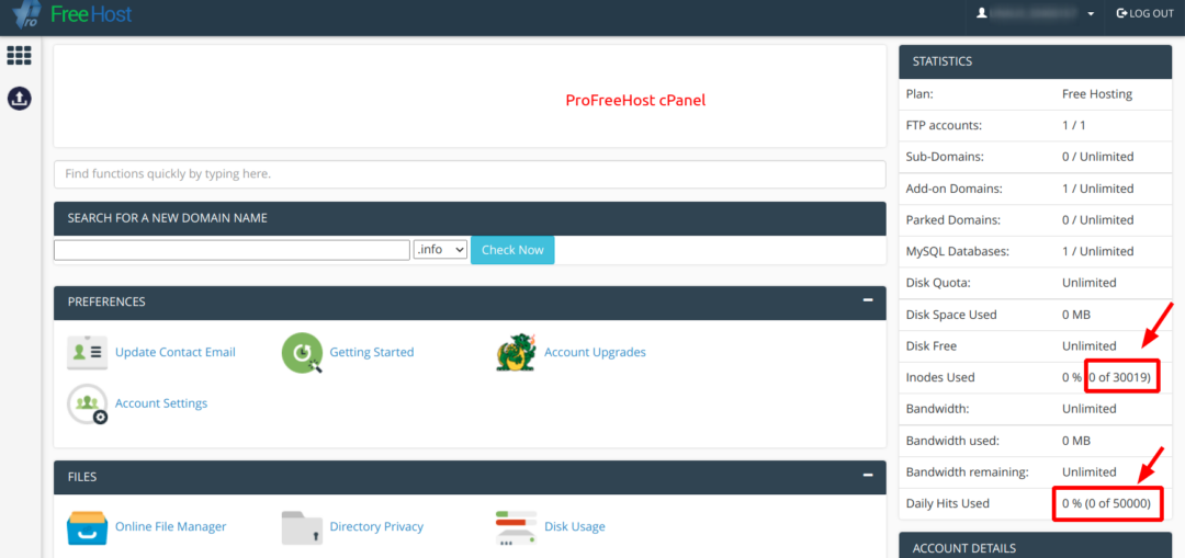 profreehost cpanel
