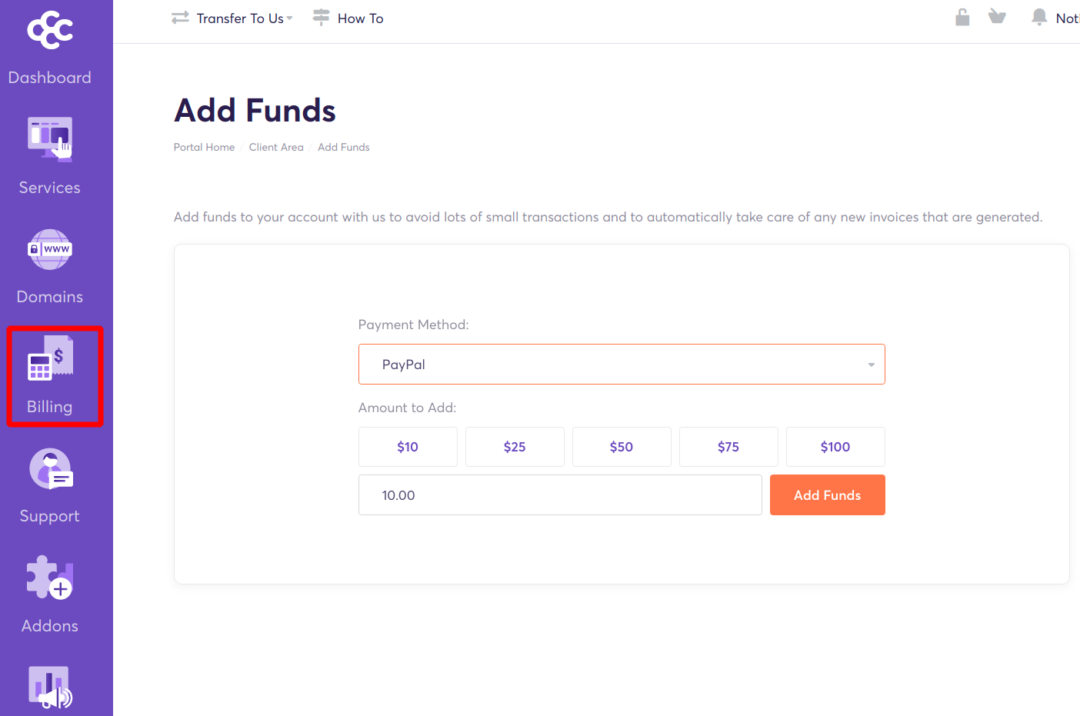 add funds to Chemicloud account