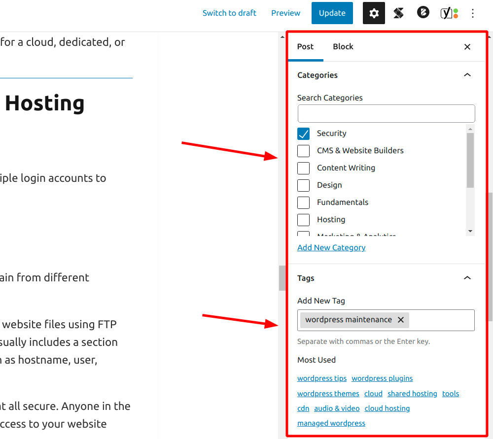 assigning categories & tags