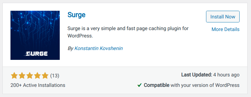 Surge - cache plugin for WordPress