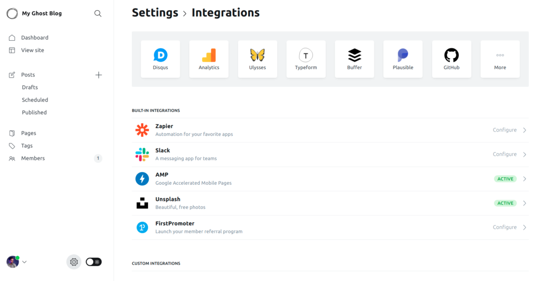 3rd-party integrations on Ghost