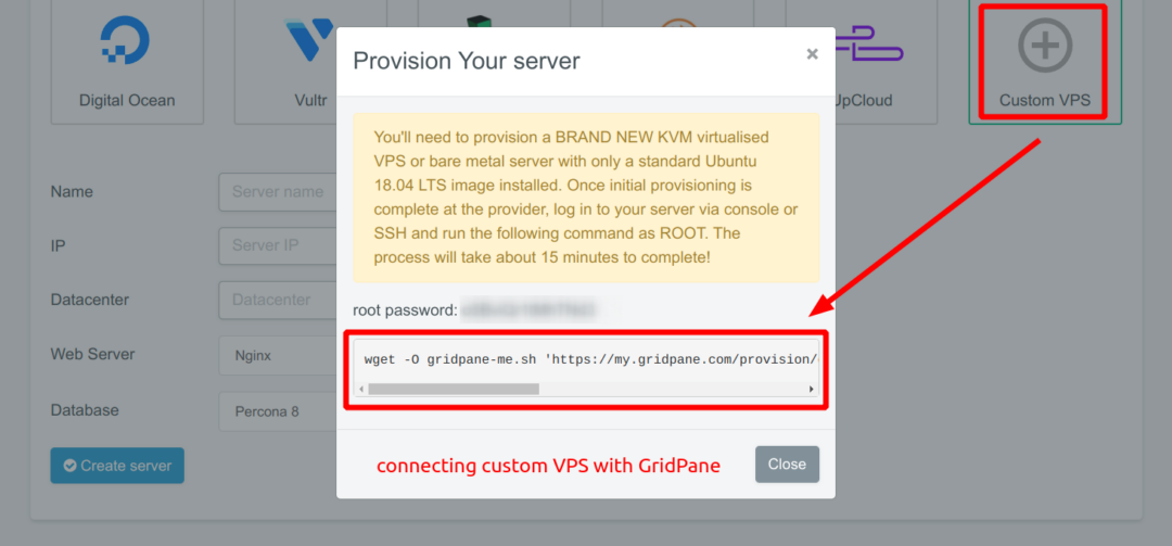 connecting custom VPS with GridPane
