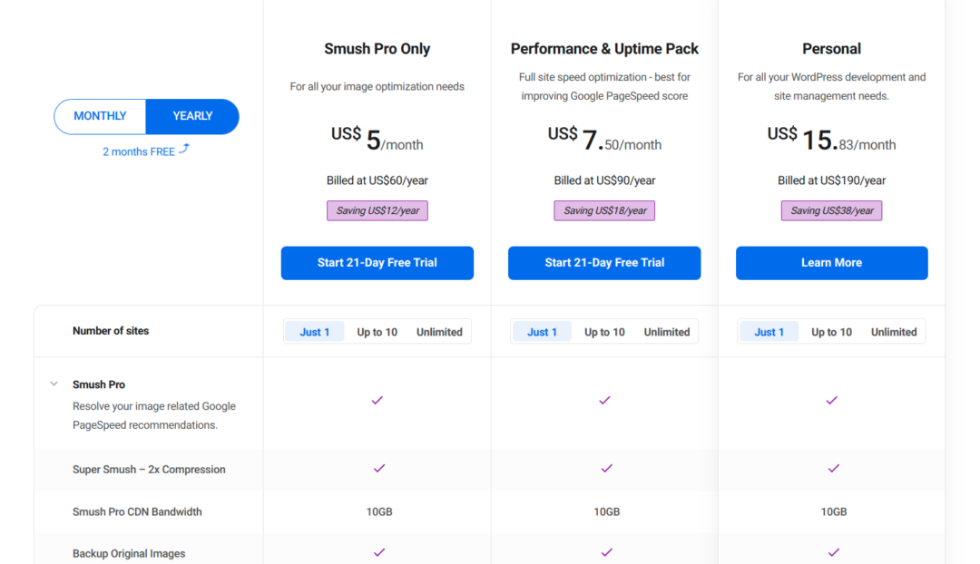 WP Smush Pro pricing as of Mar 2022